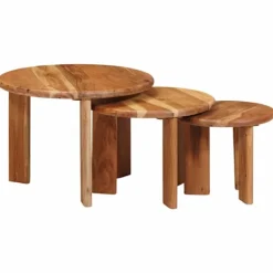vidaXL Soffbord>Nesting Kaffe Bord 3 pcs Brun Massivt Akaciaträ