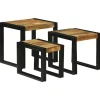 vidaXL Småbord>Nestingbord 3 pcs Brun och svart Massivt Mangoträd och Metall