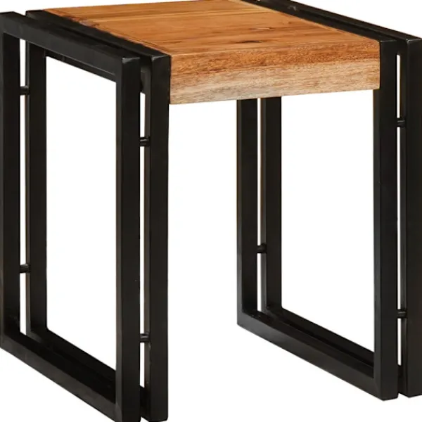 vidaXL Småbord>Nestingbord 3 pcs Brun och svart Massivt akaciaträ och metall