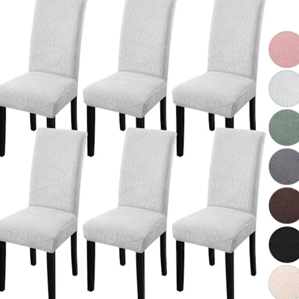 Stolar>/NN/4-pack Julstolsöverdrag, stretch, avtagbara tvättbara matsal Löv-ljusgrå 6