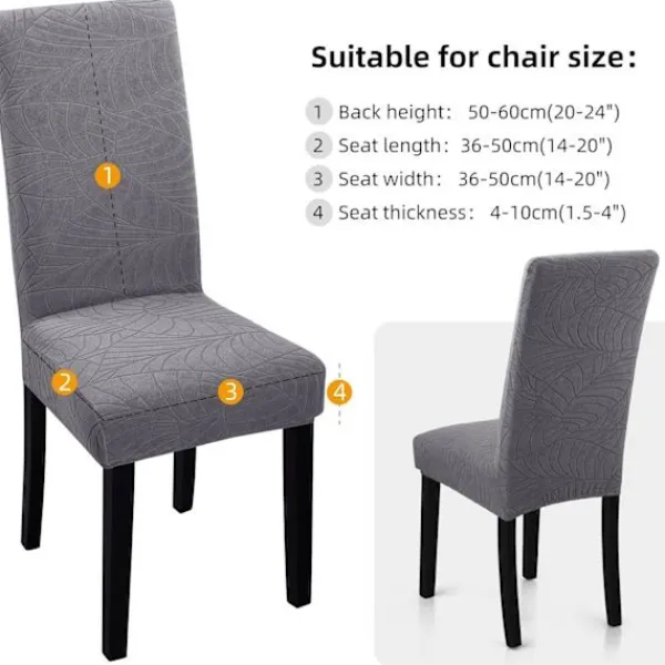 Stolar>/NN/4-pack Julstolsöverdrag, stretch, avtagbara tvättbara matsal Löv-ljusgrå 6