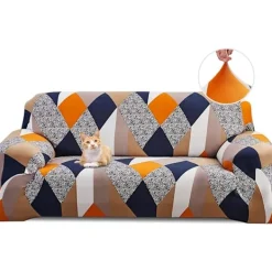 Soffor>Orange Geometry, Stretchig sofföverdrag 3-sits sofföverdrag med armstöd Modern Universal Elastisk sofföverdrag Sofföverdrag Skyddande överdrag