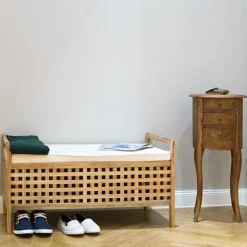 Northix Kistor & Koffertar>Ottoman Bänk Valnöt Förvaringssits med linnekudde, Förvaringsbänk 46,5x92,6x49cm