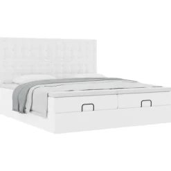 vidaXL Sängar>Ottoman sängram med madrasser vit 180x200 cm konstläder