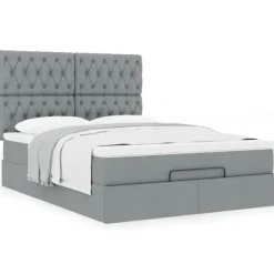 vidaXL Sängar>Ottoman sängram med madrass ljusgrå 140x200 cm tyg