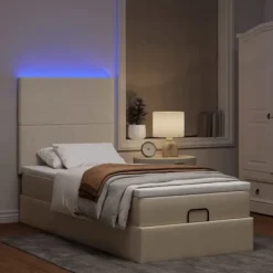 vidaXL Sängar>Ottoman sängram med madrass gräddvit 90x190 cm tyg