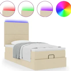 vidaXL Sängar>Ottoman sängram med madrass gräddvit 90x190 cm tyg