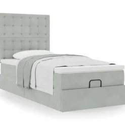 vidaXL Sängar>Ottoman sängram med madrasser ljusgrå 90x190 cm sammet