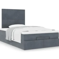 vidaXL Sängar>Ottoman sängram med madrasser mörkgrå 120x190 cm sammet