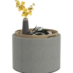 Northio Sittpuffar>Ottomansk Rund Pall Med Förvaringsutrymme, Fällbart Lock, I Linnelook För Vardagsrum, Sovrum, Grå, Ø56 X 42 Cm