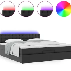 vidaXL Sängar>Ottomansk säng med madrasser&LEDs svart 180x200cm konstläder