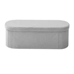 DUOKU Kistor & Koffertar>Oval Förvaringsbänk--Fällbar, Vadderad i Teddytyg, Sammanfallbar, Maximal Belastning på 299,37 KG, Grå