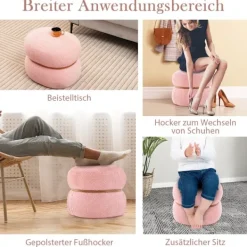 Northio Sittpuffar>Oval pall med halkfria fotkuddar Vadderad dressingpall gjord av Sherpa rosa 44 x 35 x 35 cm