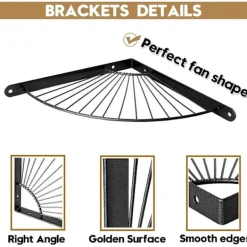Hyllor>2-pack guldhylla konsoler väggmonterade tunga metall flytande hylla konsol med skruvar för kök badrum (svart) 8"