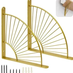 Hyllor>2-pack hyllkonsoler i fläktform guld, väggmonterad hyllkonsol