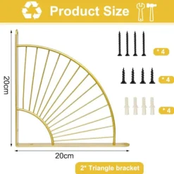 Hyllor>2-pack hyllkonsoler i fläktform guld, väggmonterad hyllkonsol