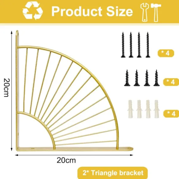 Hyllor>2-pack hyllkonsoler i fläktform guld, väggmonterad hyllkonsol