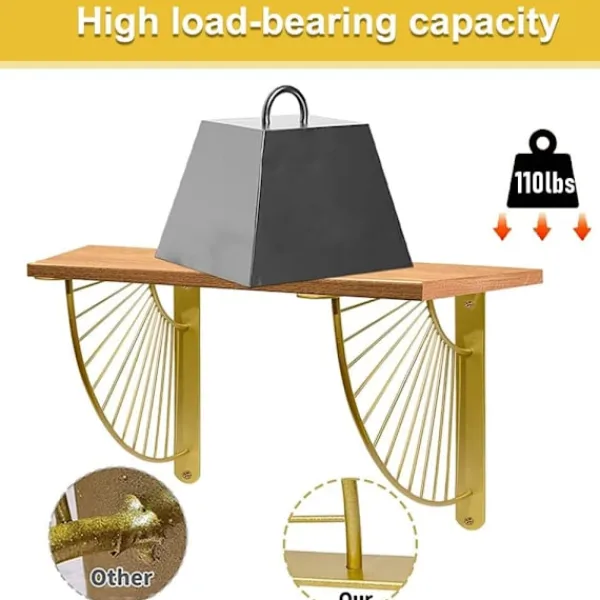 Hyllor>2-pack hyllkonsoler i fläktform guld, väggmonterad hyllkonsol