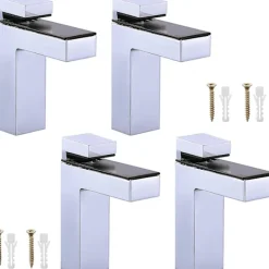 Hyllor>4-pack Justerbara Trähyllor i Glas, Massivt Zinklegerat Hyllfäste, Trä- och Glashållare för 5-30 mm Tjocka Hyllor