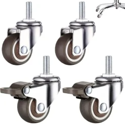 AIZHENCHEN Kontorsmöbler>4-pack M8 x 15 mm gängade svängbara hjul med bromsar, 50 mm tysta styrhjul för inomhusmöbler, 360-graders rotation, 2 bromsar