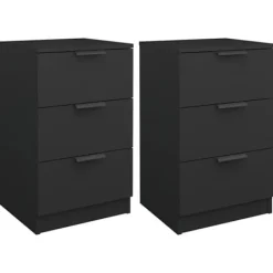 DÉCOSHOP26 Byråer>2-pack nattygsbord med 3 lådor 40 x 36 x 65 cm svart ingenjörsträ DEC035570