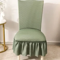Stolar>2-pack Stolsöverdrag Jacquard Stolsöverdrag med Lång Kjol Hög Stretch Avtagbart Tvättbart Stolsöverdrag (Grön, 2 st)
