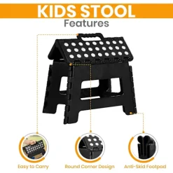 Pallar>1-pack, Svart (35*25*22cm) - Hopvikbar barnstol - Lätt hopvikbar plastpall för kök, badrum och vardagsrum