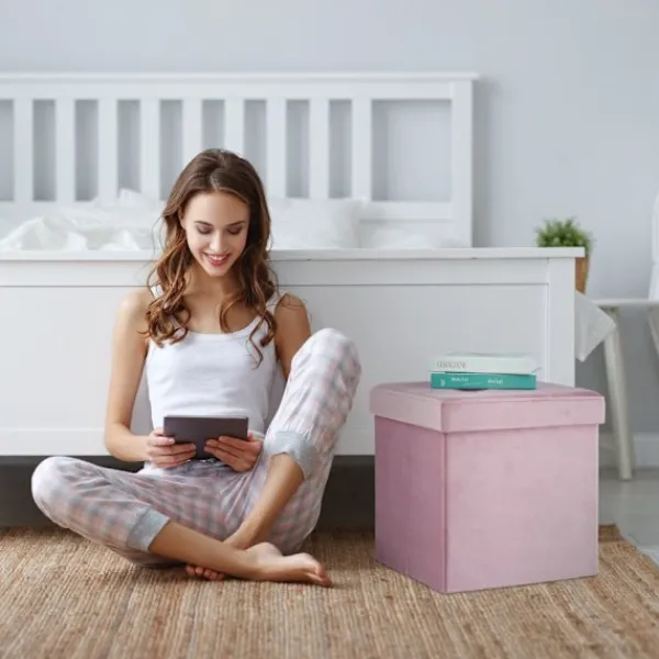 B2X Sittpuffar>Pall i rosa sammet