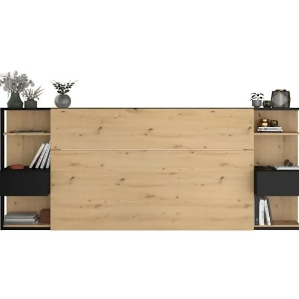 PARISOT Sängar>Sänggavel med hyllor + integrerade sängbord - dekor - L 255 x D 36 x H 103 cm - VIT