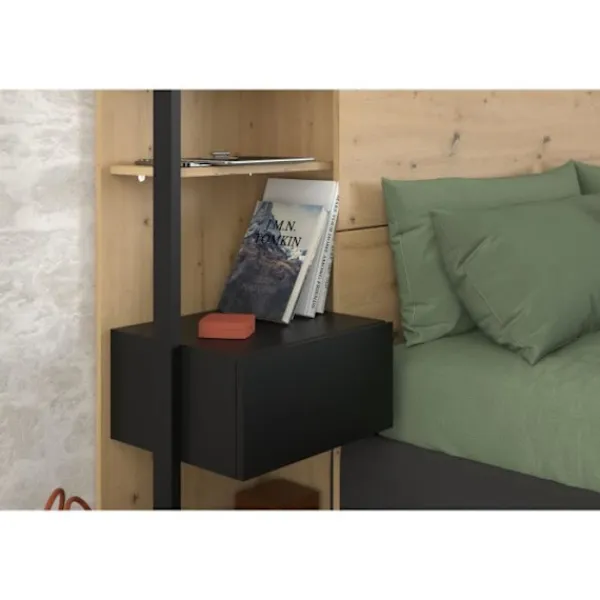 PARISOT Sängar>Sänggavel med hyllor + integrerade sängbord - dekor - L 255 x D 36 x H 103 cm - VIT