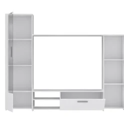 Tv-Bänkar>PILVI TV väggskåp - Melaminpartiklar - dekor - glasdörr + 1 klaff + 5 nischer - L220 x D41 x H177,5 cm