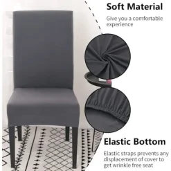 Stolar>{PL} Stolsöverdrag Set om 4 eller 6, Stretch Avtagbart Tvättbart Stolsöverdrag Dekoration Skydd Sittplatsöverdrag för Hotell grey-tfrf grey 4 st
