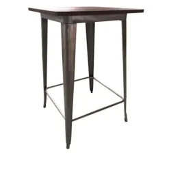 Tusent Matbord>Plåt bar bord med toppskiva i alm trä 70 x 70