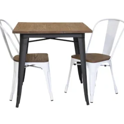 Tusent Matgrupper>Plåt matt svart med toppskiva i alm + 2 matt vita stolar alm