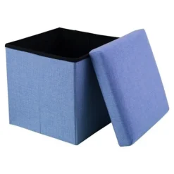 INTIRILIFE Sittpuffar>Pouf - - Fällbar Modell - 30x30x30 cm - HAVSBLÅ - Linneutseende Tyg