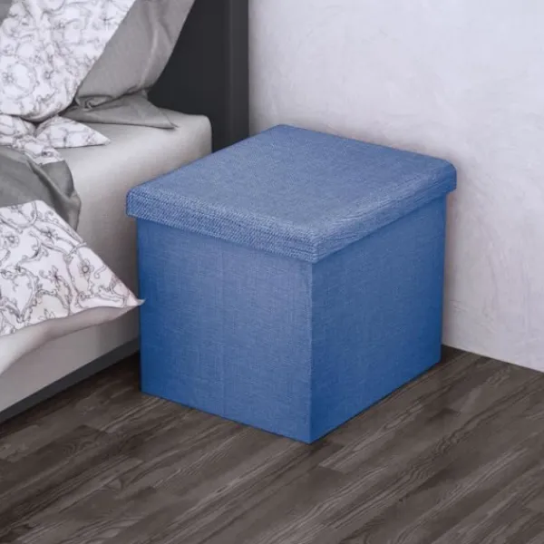 INTIRILIFE Sittpuffar>Pouf - - Fällbar Modell - 30x30x30 cm - HAVSBLÅ - Linneutseende Tyg