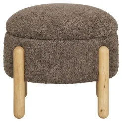EBUY24 Sittpuffar>Puff med förvaringsutrymme 45x36 cm, brun bouclé effekt och naturliga ben