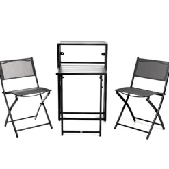 QLT No Less Balkongmöbler>QLT 3-delad bistroset, hopfällbar – stålrambord för 2 personer - Svart