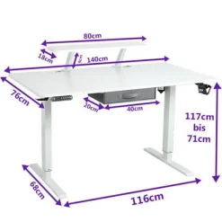 RADLOVE Kontorsmöbler>140cm Elektriskt sitt-stående skrivbord med förvaring & hylla -