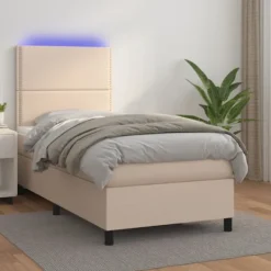 vidaXL Sängar>Ramsäng med bäddmadrass & LED cappuccino 90x190 cm konstläder