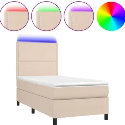 vidaXL Sängar>Ramsäng med bäddmadrass & LED cappuccino 90x190 cm konstläder