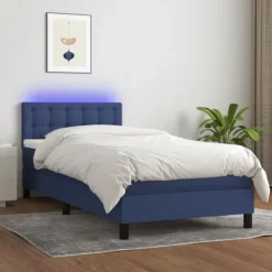 vidaXL Sängar>Ramsäng med madrass & LED blå 100x200 cm tyg