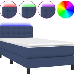vidaXL Sängar>Ramsäng med madrass & LED blå 100x200 cm tyg