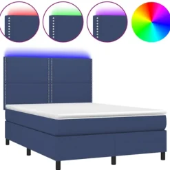 vidaXL Sängar>Ramsäng med madrass & LED blå 140x190 cm tyg