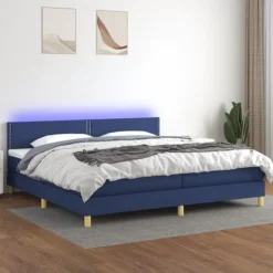 vidaXL Sängar>Ramsäng med madrass & LED blå 200x200 cm tyg