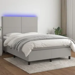 vidaXL Sängar>Ramsäng med madrass & LED ljusgrå 140x190 cm tyg