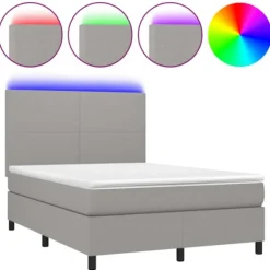 vidaXL Sängar>Ramsäng med madrass & LED ljusgrå 140x190 cm tyg