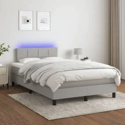 vidaXL Sängar>Ramsäng med madrass & LED ljusgrå 120x200 cm tyg