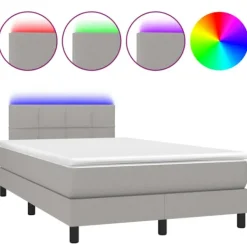 vidaXL Sängar>Ramsäng med madrass & LED ljusgrå 120x200 cm tyg