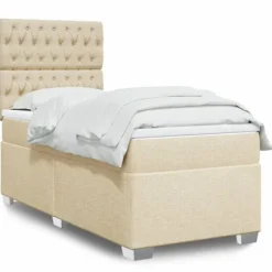 vidaXL Sängar>Ramsäng med madrass gräddvit 100x200 cm tyg